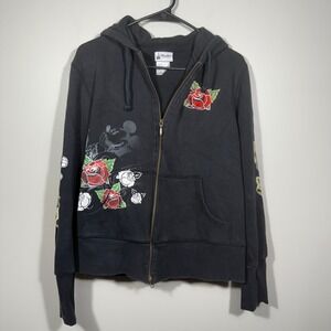 Disney Parks Authentic Original Mickey Mouse Rose Tattoo Zip Up Hoodie Women XL